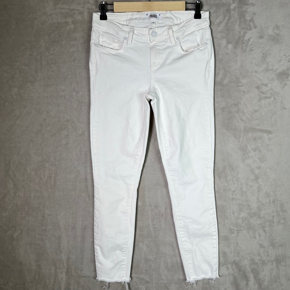 Paige Jeans Women's Size 29 Verdugo Ankle White Cotton Blend Denim Pants Raw Hem